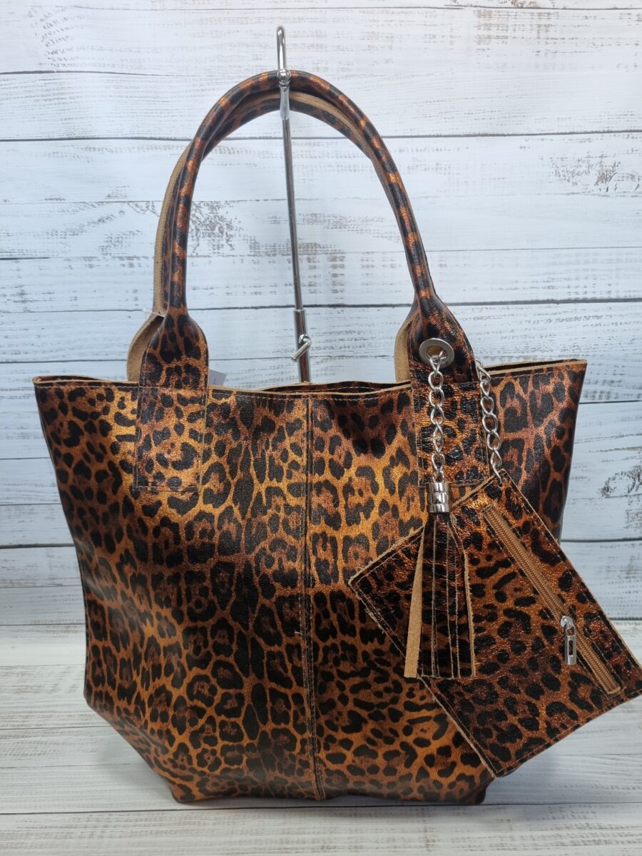 Leopárd mintás bőr shopper (fekete-rozsdabarna)